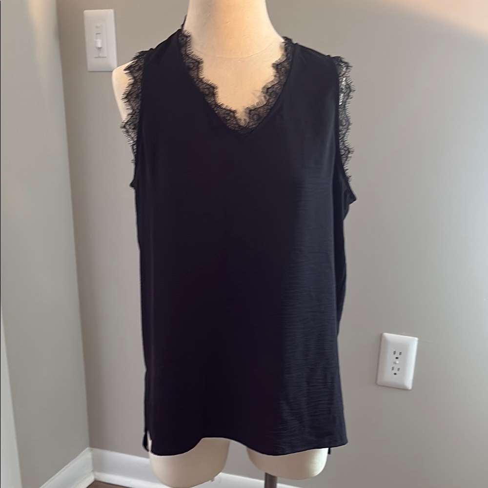 NWT Adrianna Papell Black Lace Trim Tank Top